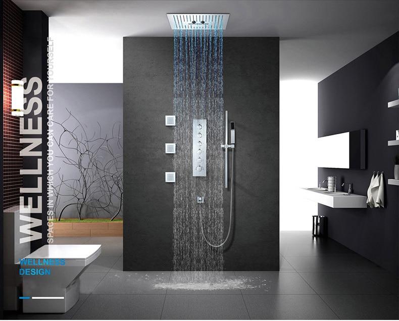 16" x 16" Luxury Bathroom Shower Set Rain Showers LED Light Embedded Ceiling Thermostatic Waterfall ........ - ZARA Zara FLUXURIE.COM 