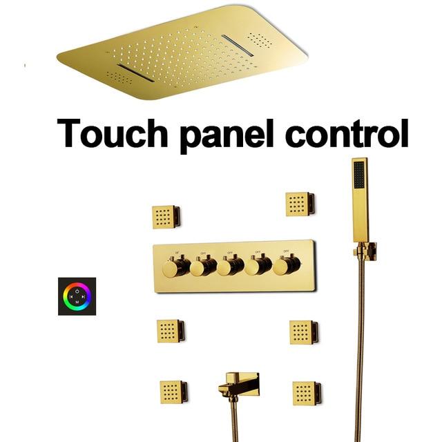 23" x 15" Luxury Gold Shower Set with Bluetooth Light and Soundsystem control - GISELLE Georgia FLUXURIE.COM Touch Panel Control 