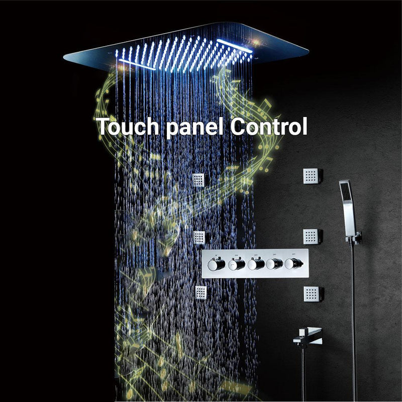 23" x 15" Luxury Shower Set with Bluetooth Light and Soundsystem control - VICTORIA Victoria FLUXURIE.COM Chrome Touch Panel Control 