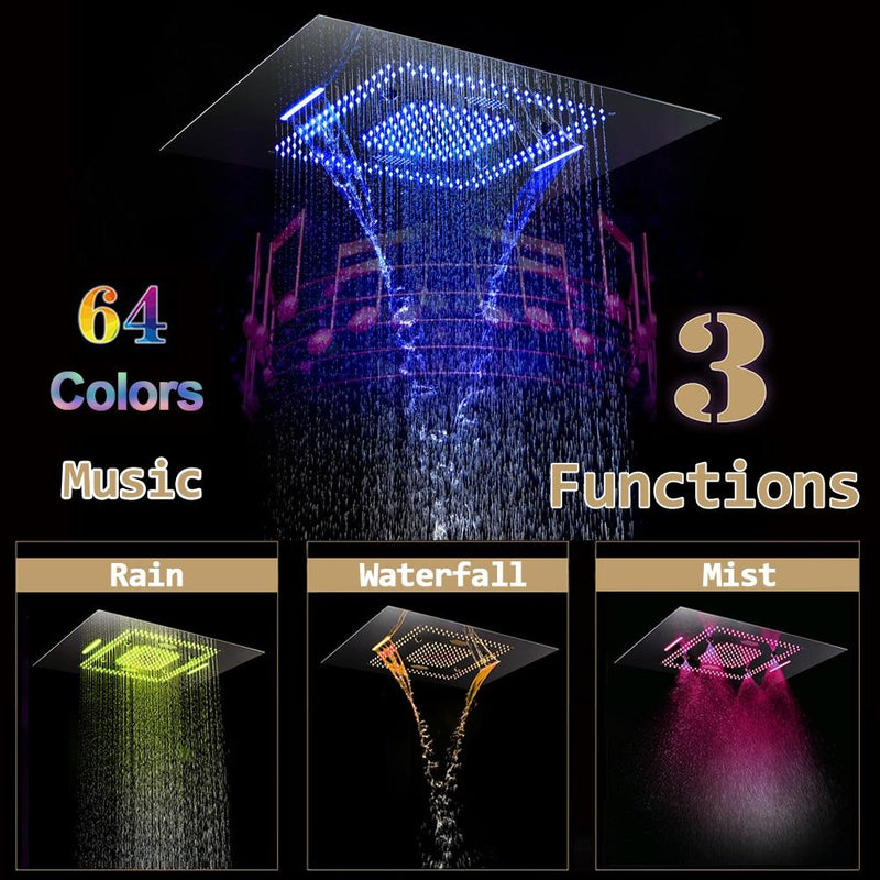 31“ x 24“ Shower Set in Matt Black with Bluetooth Speaker, Phone Controlled LED, Rain/Waterfall/Mist Modes - BLACK SERENA Serena FLUXURIE.COM 
