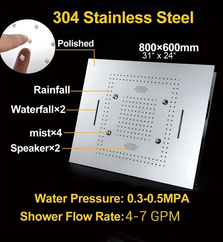 31“ x 24“ Shower Set with Bluetooth Speaker, Phone Controlled LED, Rain/Waterfall/Mist Modes - SERENA Serena FLUXURIE.COM 