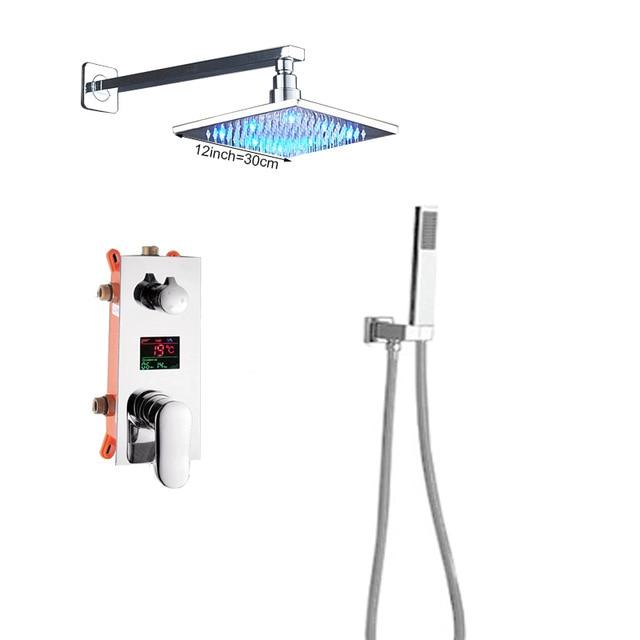8 - 12 inch Temperature display wall mount Led light shower - CAPPELLA Cappella FLUXURIE.COM 12 inch without spout 