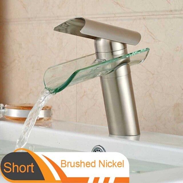 Advanced modern glass waterfall Faucet FLUXURIE.COM Short Brushed Nickel 