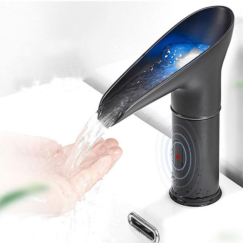 Automatic Sensor LED Waterfall Bathroom Sink Faucet FLUXURIE.COM black 