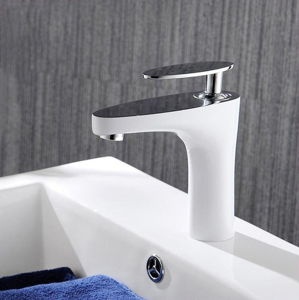 Bathroom Faucet Baked White Paint & Chrome FLUXURIE.COM 