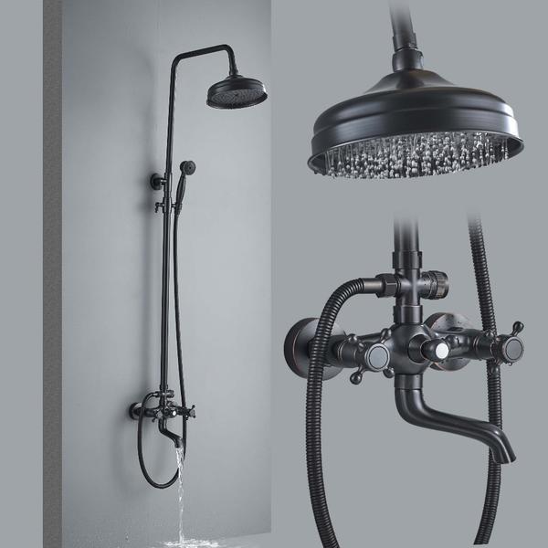 Classic Black Shower Set System 8 inch in Black Bronze - AMINA Amina FLUXURIE.COM Shower Faucet C 