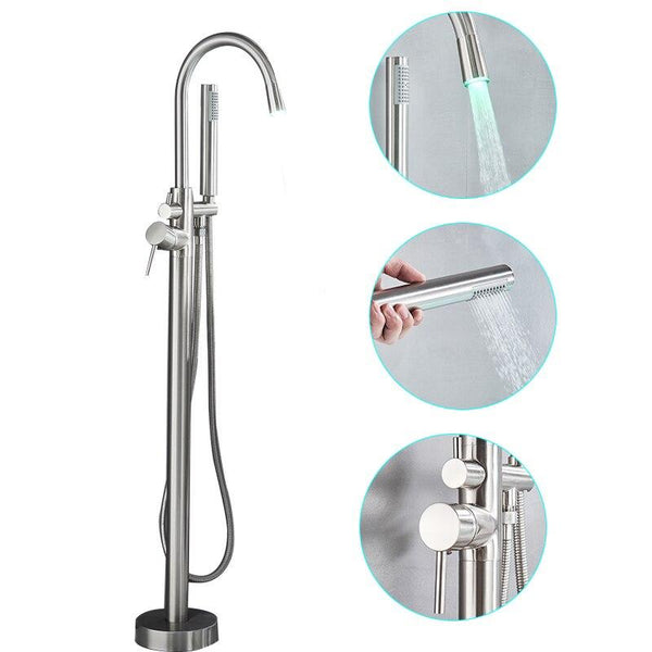 Freestanding Brushed Nickel Modern with Optional Led Tub Faucet- NIKA Nika FLUXURIE.COM With LED 
