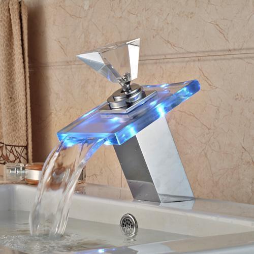 LED RGB Colors Basin Sink Faucet Deck Mount Waterfall LED RGB Colors Basin Sink Faucet Deck Mount Waterfall Brass fluxurie.com Style 1 