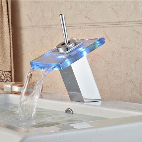 LED RGB Colors Basin Sink Faucet Deck Mount Waterfall LED RGB Colors Basin Sink Faucet Deck Mount Waterfall Brass fluxurie.com Style 3 