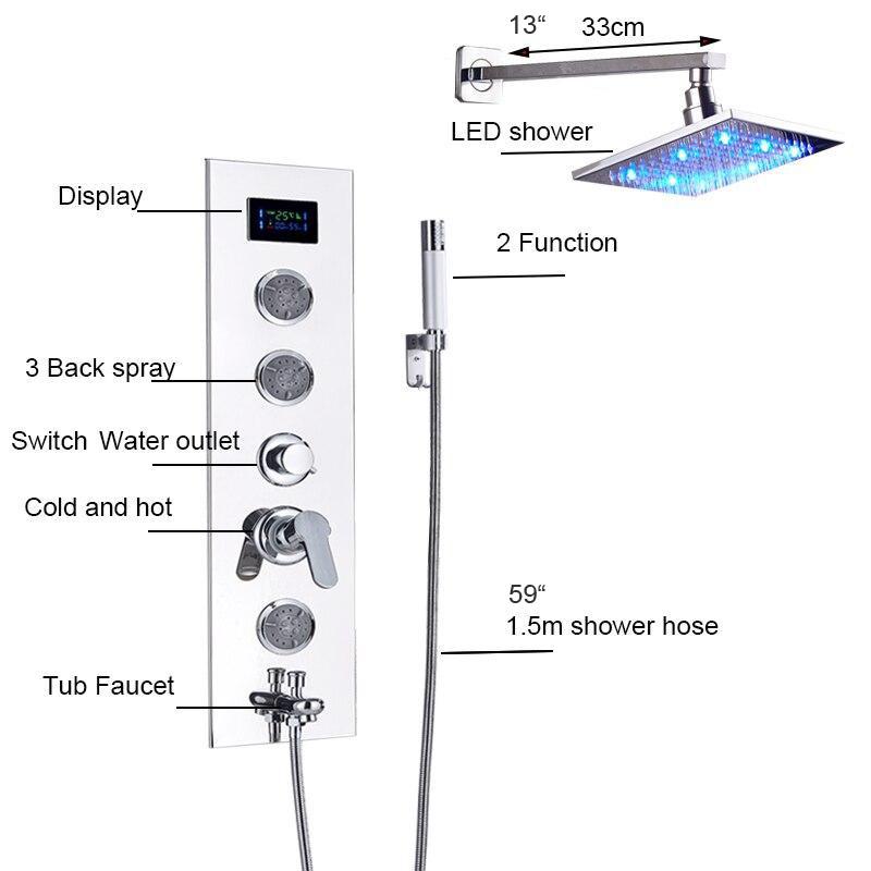 LED Shower Panel and Shower Head Free Combination Wall Mounting Chrome - CESA Cesa FLUXURIE.COM 