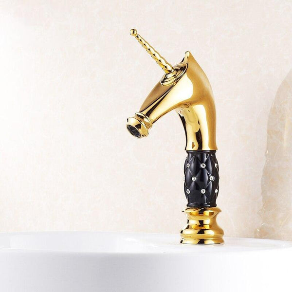 New Style Horse Head Bathroom Faucet / Black Ceramic & Diamond FLUXURIE.COM 