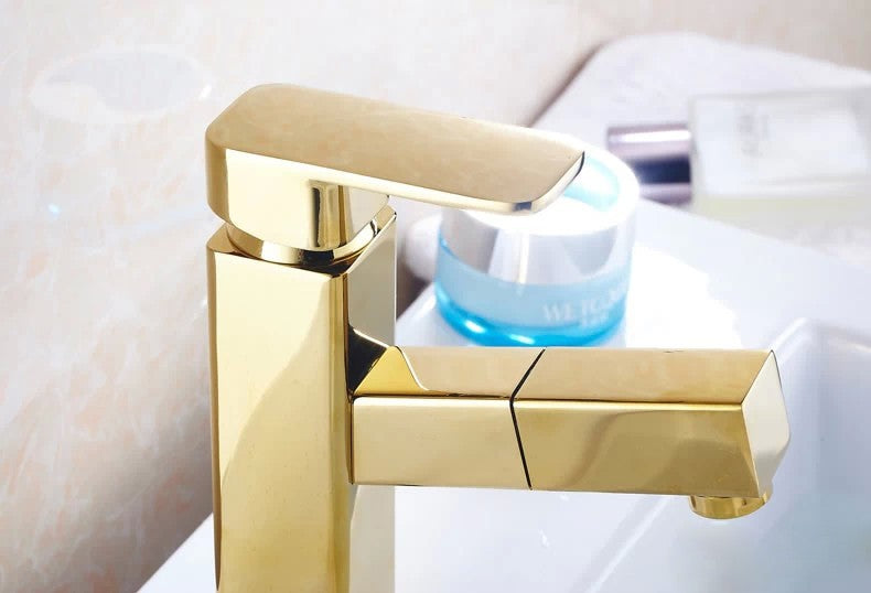 Bathroom faucet gold with pullout sprayer