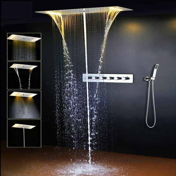 Rain / Waterfall / SPA Mist / Watercolumn Shower Set System 28" x 15" with LED - Carvella Carvella FLUXURIE.COM 