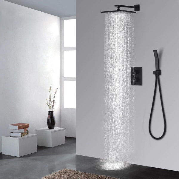 Rainfall 10 Inch Wallmount Black Shower System with Thermostatic Mixer - SERINA