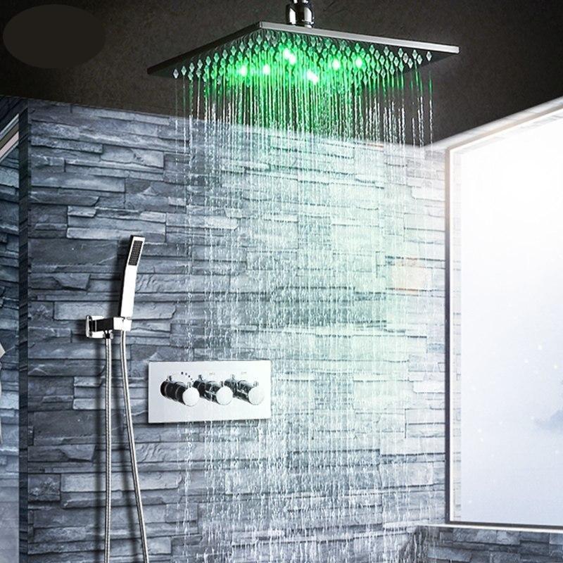 Rainfall LED shower system 10 inch with Thermostatic mixer - Eutalia Rainfall LED shower system 10 inch with Thermostat FLUXURIE.COM 