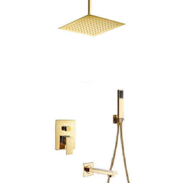 Rainfall Shower Set System 8 inch in Gold - LUXURA Luxura FLUXURIE.COM Ceiling mount with tub spout 