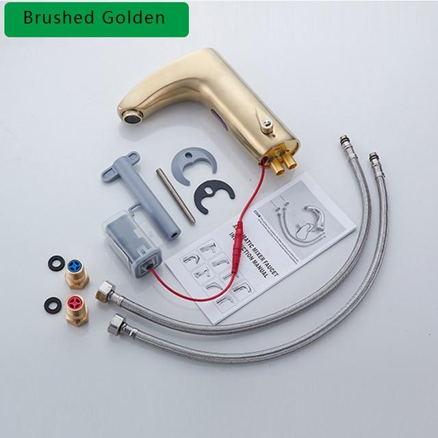 White Smart Sensor Basin Faucet with Electric Touch & Touchless Sink Basin Tap / Hot And Cold Mixer FLUXURIE.COM Brushed Golden 