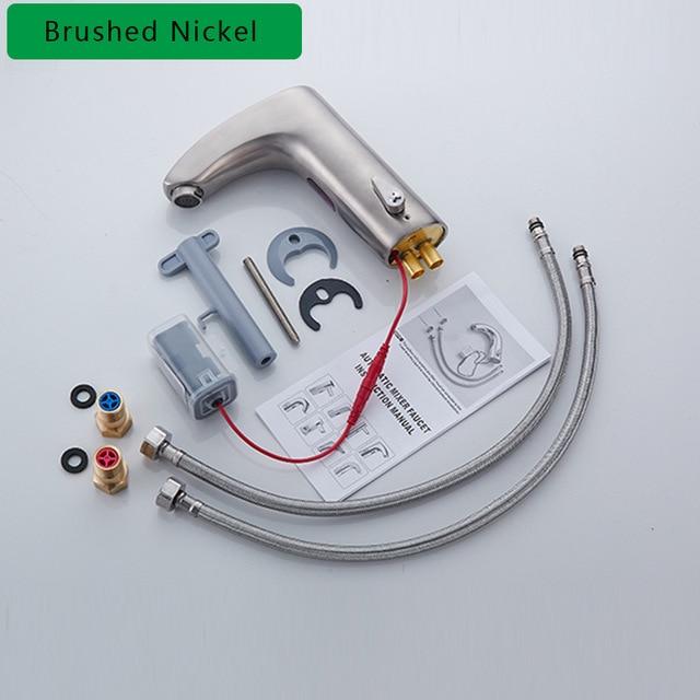 White Smart Sensor Basin Faucet with Electric Touch & Touchless Sink Basin Tap / Hot And Cold Mixer FLUXURIE.COM Brushed Nikcel 
