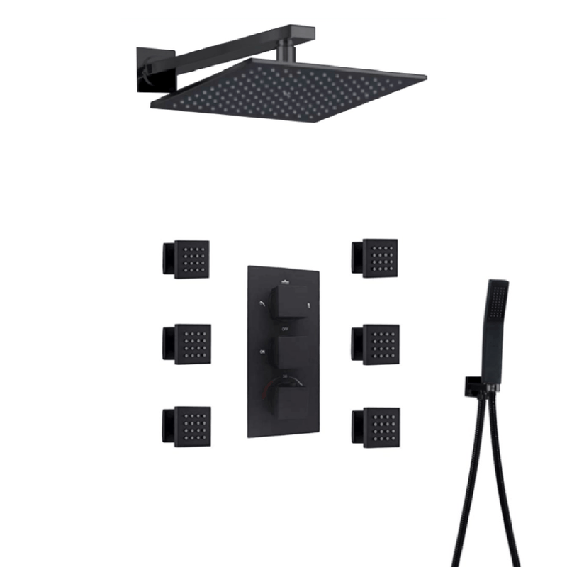 Rain Shower Set System 10 Inch with 6 Body Jets and Air Injection - ALTEA Altea FLUXURIE.COM Matte Black 