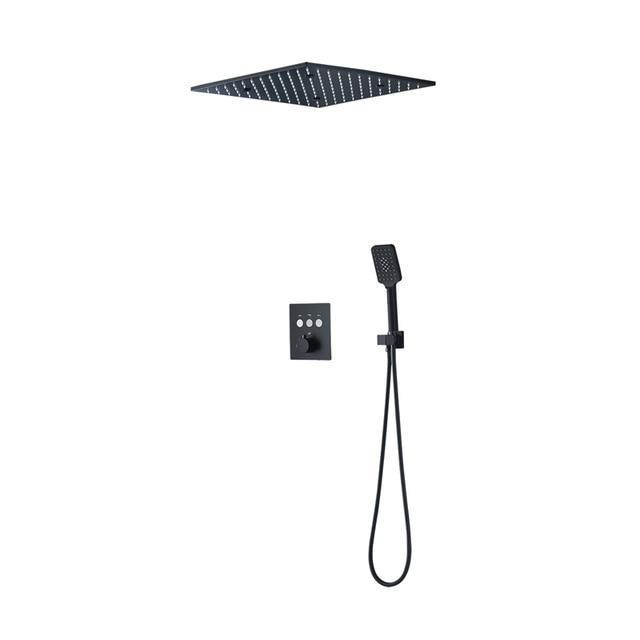 16 inch Luxury Black Thermostatic Ceiling mount Shower System FLUXURIE.COM Without LED 