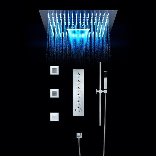 16" x 16" Luxury Bathroom Shower Set Rain Showers LED Light Embedded Ceiling Thermostatic Waterfall ........ - ZARA Zara FLUXURIE.COM 