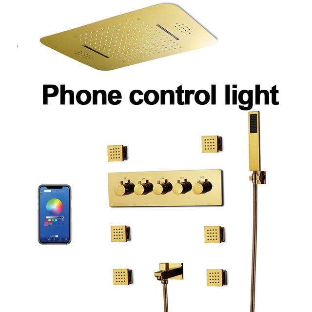 23" x 15" Luxury Gold Shower Set with Bluetooth Light and Soundsystem control - GISELLE Georgia FLUXURIE.COM Phone Control 