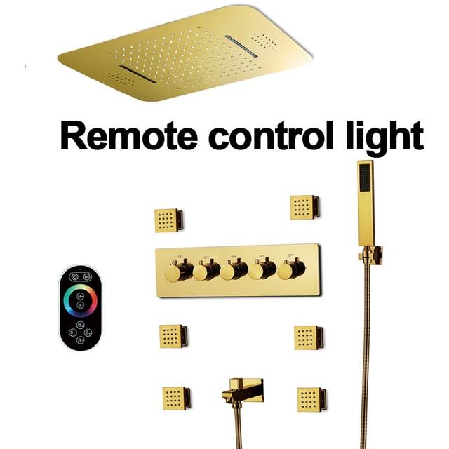 23" x 15" Luxury Gold Shower Set with Bluetooth Light and Soundsystem control - GISELLE Georgia FLUXURIE.COM Remote Control 