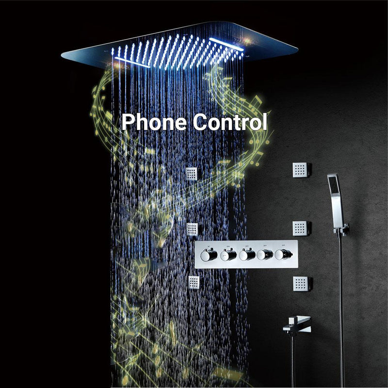 23" x 15" Luxury Shower Set with Bluetooth Light and Soundsystem control - VICTORIA Victoria FLUXURIE.COM Chrome Phone Control 