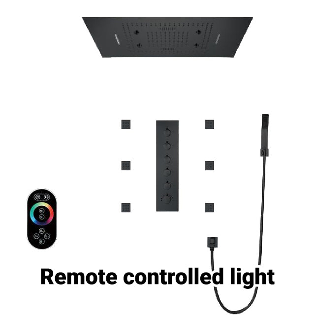 31“ x 24“ Shower Set in Matt Black with Bluetooth Speaker, Phone Controlled LED, Rain/Waterfall/Mist Modes - BLACK SERENA Serena FLUXURIE.COM Remote Controlled Light 