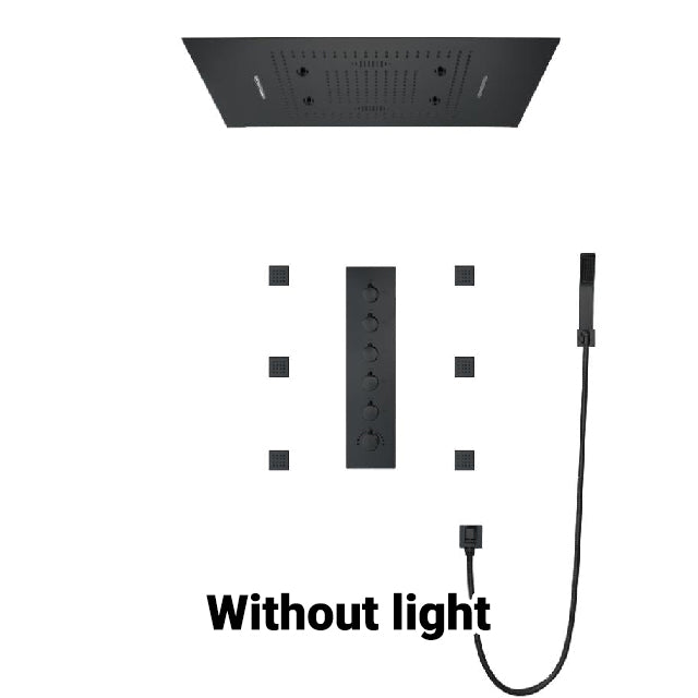 31“ x 24“ Shower Set in Matt Black with Bluetooth Speaker, Phone Controlled LED, Rain/Waterfall/Mist Modes - BLACK SERENA Serena FLUXURIE.COM Without light 