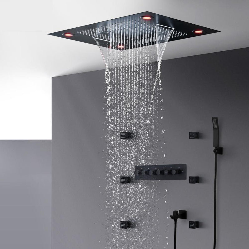 32 x 24 inch Multi-Function Shower System Set with Led Remote Control in Black - NERELLA Nerella FLUXURIE.COM 