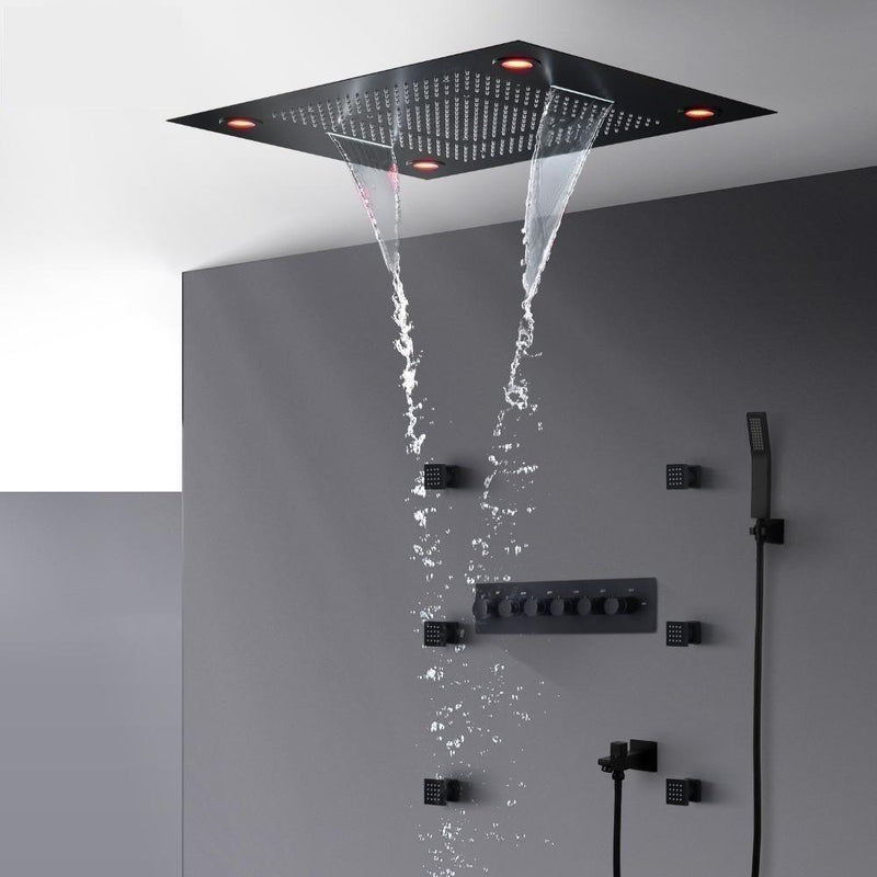 32 x 24 inch Multi-Function Shower System Set with Led Remote Control in Black - NERELLA Nerella FLUXURIE.COM 