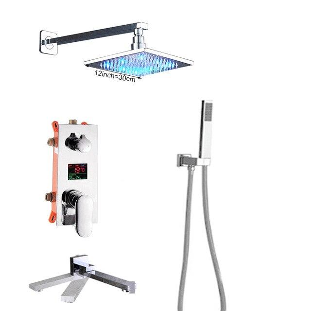 8 - 12 inch Temperature display wall mount Led light shower - CAPPELLA Cappella FLUXURIE.COM 12 inch with spout 