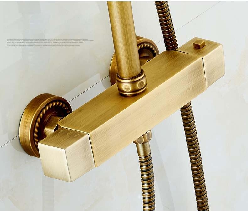 8" Rainfall Thermostatic Shower Wall Mounted Brass Antique Bathroom Shower Mixers Dual Handles- MIRANDA Miranda FLUXURIE.COM 