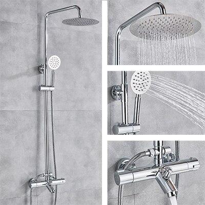 8"/10" Chrome Rainfall Shower Set System Thermostatic With Hand Shower Slide Bar - MAIELLA Mariella FLUXURIE.COM Style A China 