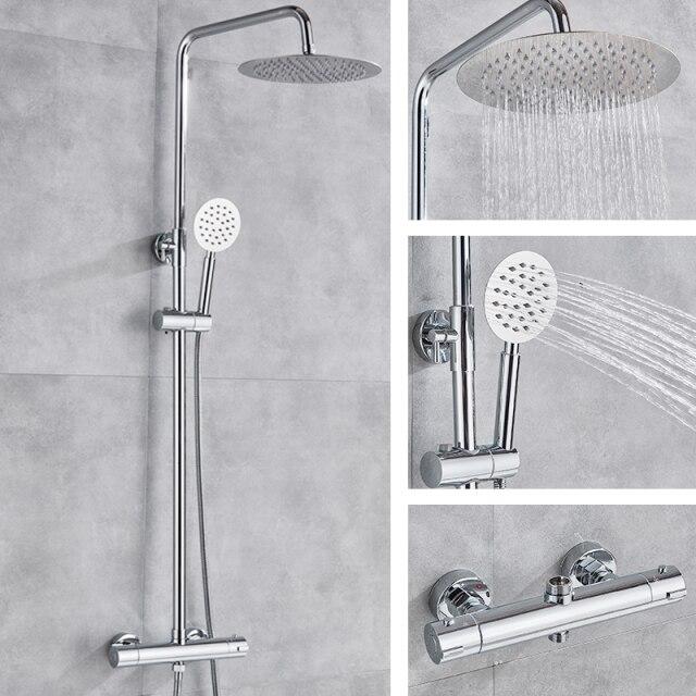 8"/10" Chrome Rainfall Shower Set System Thermostatic With Hand Shower Slide Bar - MAIELLA Mariella FLUXURIE.COM Style C China 