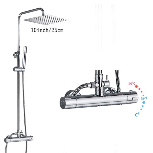 8"/10" Chrome Rainfall Shower Set System Thermostatic With Hand Shower Slide Bar - MAIELLA Mariella FLUXURIE.COM Style E 10inch China 