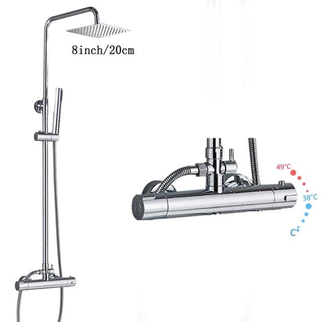 8"/10" Chrome Rainfall Shower Set System Thermostatic With Hand Shower Slide Bar - MAIELLA Mariella FLUXURIE.COM Style E 8inch China 