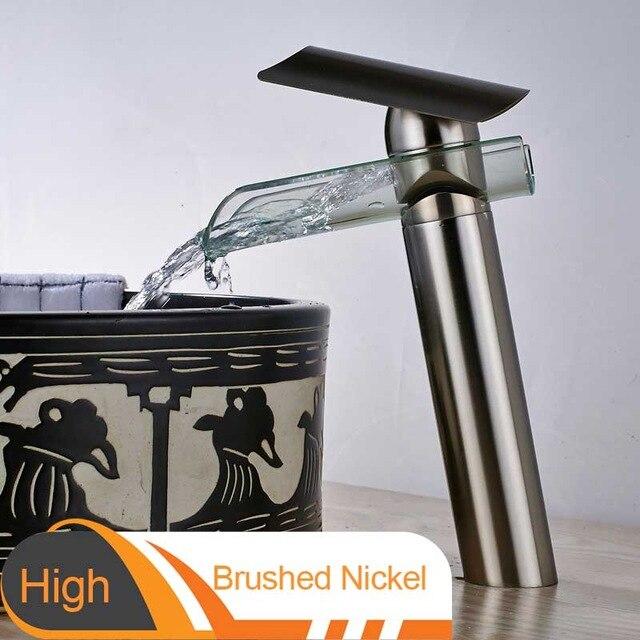 Advanced modern glass waterfall Faucet FLUXURIE.COM High Brushed Nickel 