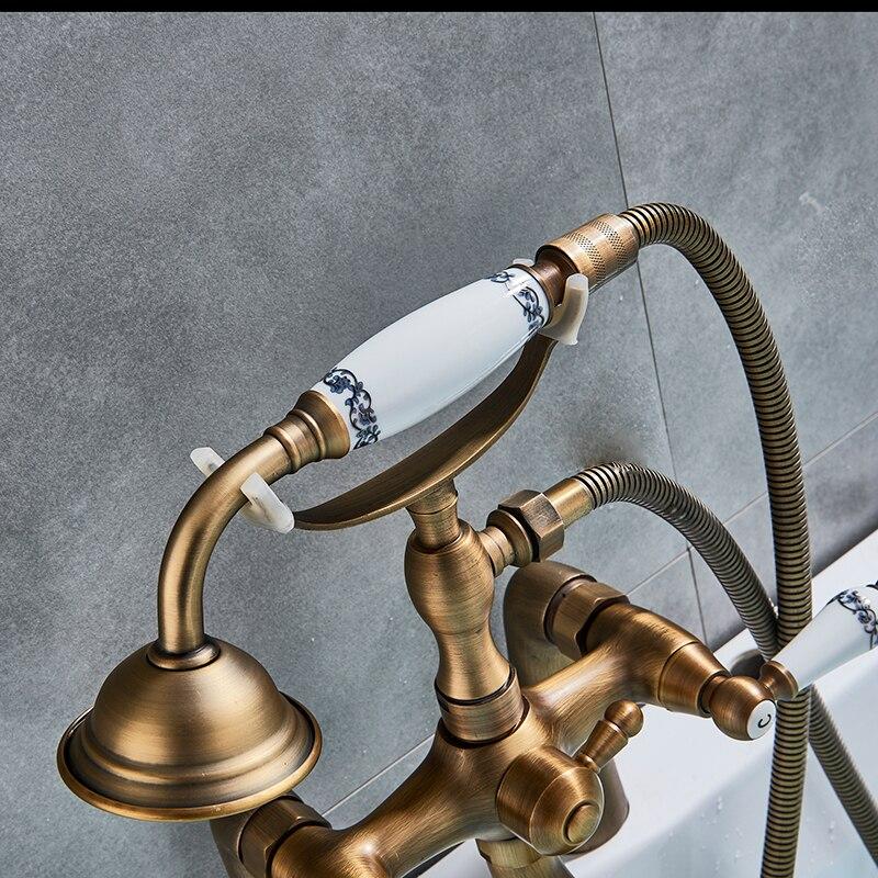 Antique Brass bathtub faucet with gold blue and white porcelain - ROMANO ROMANO FLUXURIE.COM 