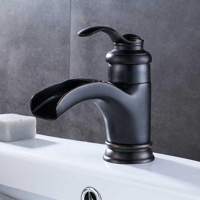 Antique Single Handle Waterfall Basin Sink Faucet FLUXURIE.COM Black Bronze 