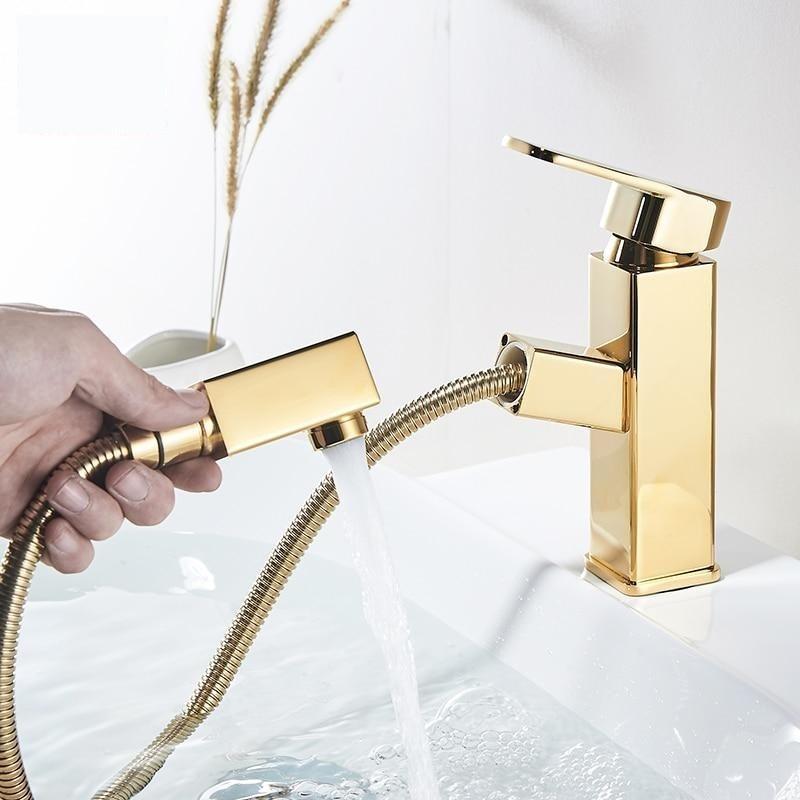Bathroom faucet gold with pullout sprayer Bathroom faucet gold with pullout sprayer FLUXURIE.COM 