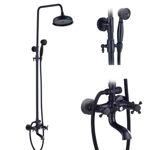 Classic Black Shower Set System 8 inch in Black Bronze - AMINA Amina FLUXURIE.COM Two handle mixer 