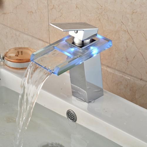 LED RGB Colors Basin Sink Faucet Deck Mount Waterfall LED RGB Colors Basin Sink Faucet Deck Mount Waterfall Brass fluxurie.com Style 4 