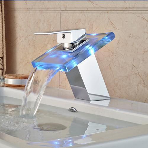LED RGB Colors Basin Sink Faucet Deck Mount Waterfall LED RGB Colors Basin Sink Faucet Deck Mount Waterfall Brass fluxurie.com Style 6 