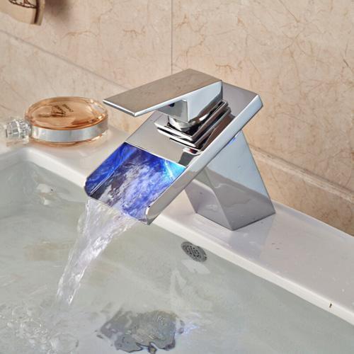 LED RGB Colors Basin Sink Faucet Deck Mount Waterfall LED RGB Colors Basin Sink Faucet Deck Mount Waterfall Brass fluxurie.com Style 7 