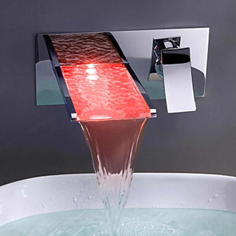 LED Waterfall Wall Mount Bathroom Faucet Mixer Tap LED Waterfall Wall Mount Bathroom Faucet Mixer Tap FLUXURIE.COM 