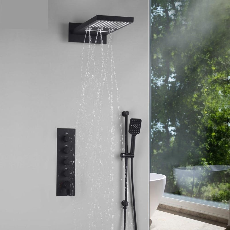 Matte Black Shower System with Waterfall, Rain, Rotating Water Spa Massage in 22 inch - Fiora Fiora FLUXURIE.COM 