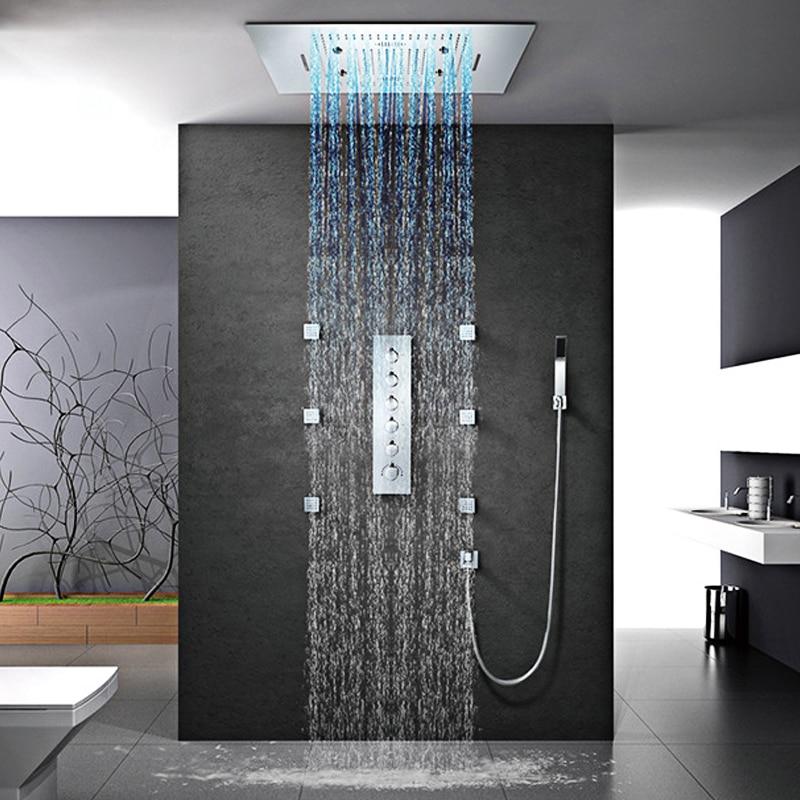 Music LED Shower head 800*600mm Spray Waterfall Rainfall Shower Thermostatic Unit Speaker Showers - SERENA Serena FLUXURIE.COM 
