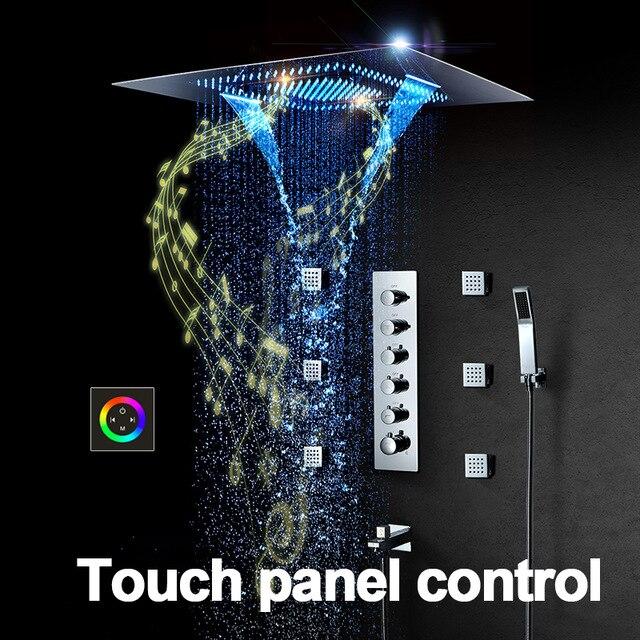Music LED Shower head 800*600mm Spray Waterfall Rainfall Shower Thermostatic Unit Speaker Showers - SERENA Serena FLUXURIE.COM Color control panel 